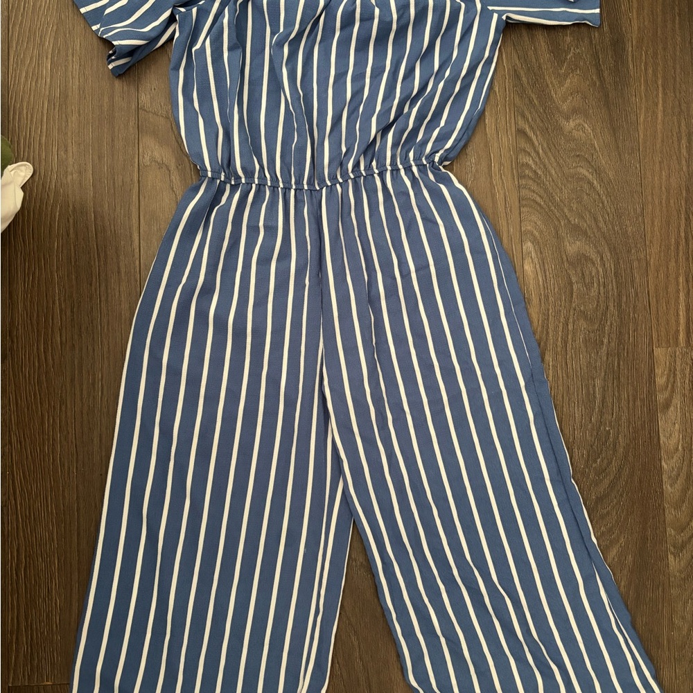 Blue and White Striped Jumpsuit